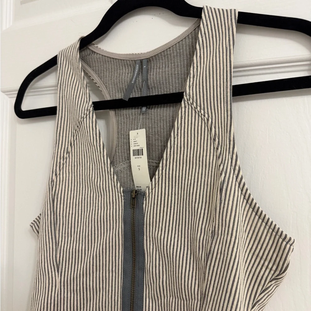 NWT Anthropologie (S) Neutral Ribbed Deep V Neck Zipper Tank Top Grey White - Picture 3 of 6